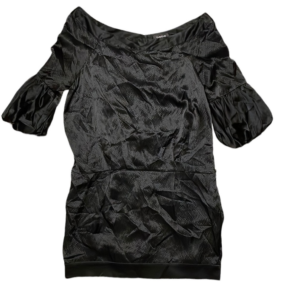 Bebe Black Satin Mini Dress Large